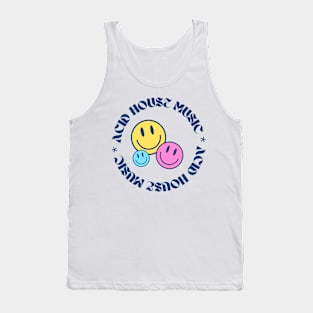 ACID HOUSE  - Circular Font With 3 Smileys (navy/pink/blue) Tank Top